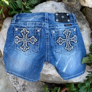 Miss Me Girls Mid-Shorts Cross Leather & Studs